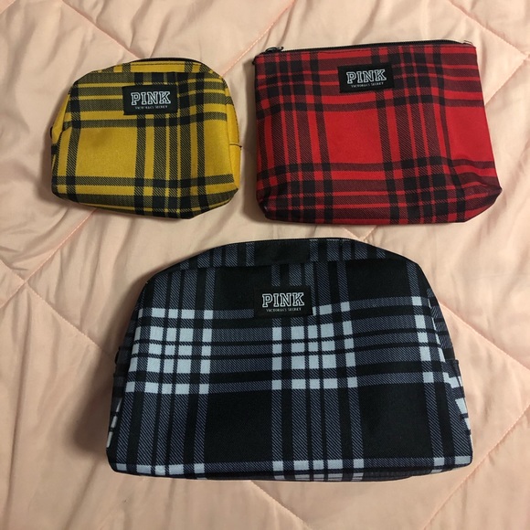 PINK Victoria's Secret Handbags - THREE VICTORIA’S SECRET PINK PLAID MAKEUP POUCHES